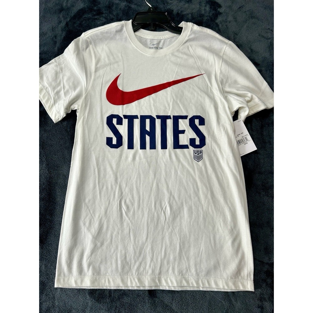 Nike Core Cotton Short Sleeve States Swoosh Men's Small White T-Shirt (A2)